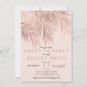 モダンバラフェイク金ゴールドパームツリー赤面スウィート16 招待状 (正面)