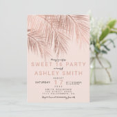 モダンバラフェイク金ゴールドパームツリー赤面スウィート16 招待状 (スタンド正面)