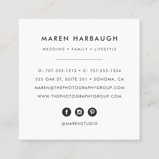 モダンバラフェイク金ゴールド写真家モノグラムのロゴ スクエア名刺 (裏面)