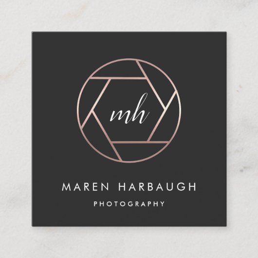 モダンバラフェイク金ゴールド写真家モノグラムのロゴ スクエア名刺 (正面)