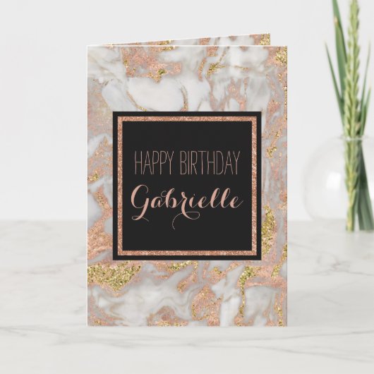 モダンバラフェイク金ゴールド大理石スワールモノグラム カード (正面)