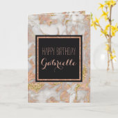 モダンバラフェイク金ゴールド大理石スワールモノグラム カード (黄色い花)