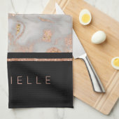 モダンバラフェイク金ゴールド大理石スワールモノグラム キッチンタオル (四つ折り)