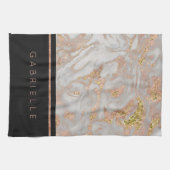 モダンバラフェイク金ゴールド大理石スワールモノグラム キッチンタオル (横)