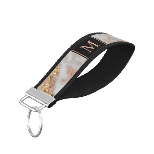 モダンバラフェイク金ゴールド大理石スワールモノグラム リストバンドキーホルダー (アングル下)