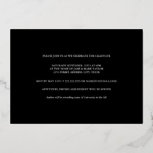 モダンバラフォイル紙吹雪写真卒業パーティー 箔招待状 (裏面)