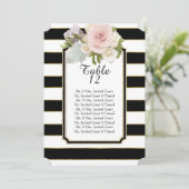 モダンバラフローラワイドテーストライプのブルのシーティングリスト 招待状 (スタンド正面)