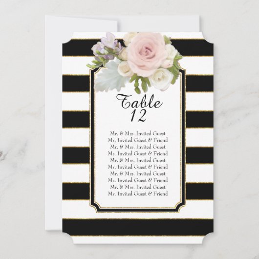 モダンバラフローラワイドテーストライプのブルのシーティングリスト 招待状 (正面)