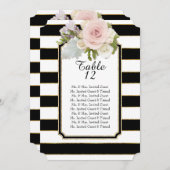 モダンバラフローラワイドテーストライプのブルのシーティングリスト 招待状 (正面/裏面)