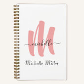 モダンバラホワイトモノグラムイニシャル事業名 ノートブック (正面)