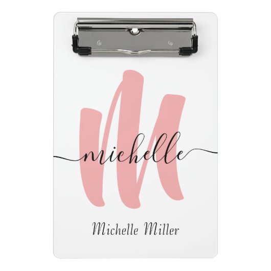 モダンバラホワイトモノグラムイニシャル事業名 ミニクリップボード (正面)