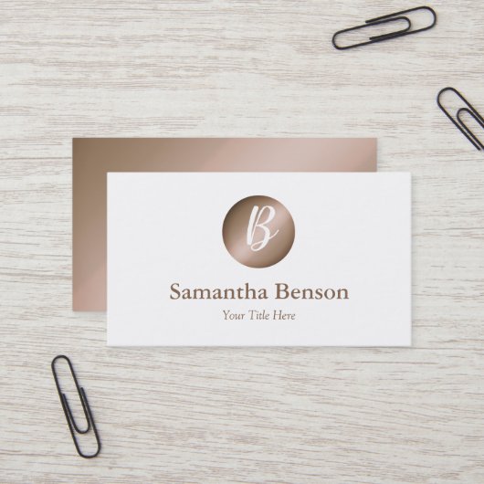 モダンバラミニマル金ゴールドサークルホワイトモノグラム 名刺 (正面/裏面インサイチュ)