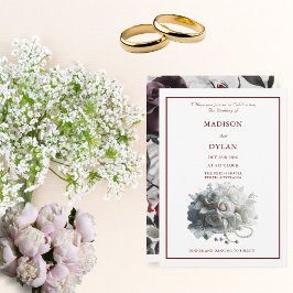 モダンバラ結婚式招待状とホワイトローズ 招待状