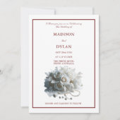 モダンバラ結婚式招待状とホワイトローズ 招待状 (正面)