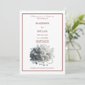 モダンバラ結婚式招待状とホワイトローズ 招待状 (スタンド正面)