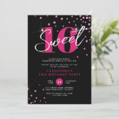 モダンバラ金ゴールドとブラックSweet sixteen誕生日 招待状 (スタンド正面)