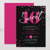 モダンバラ金ゴールドとブラックSweet sixteen誕生日 招待状 (正面/裏面)