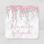 モダンバラ金ゴールドと大理石グリッタードリップマニキュア スクエア名刺 (正面)