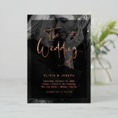 モダンバラ金ゴールドオーバーレイ |写真結婚の 箔招待状 (立ち正面)