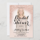 モダンバラ金ゴールドグラデーションフォトブライダルシャワー 招待状 (正面)