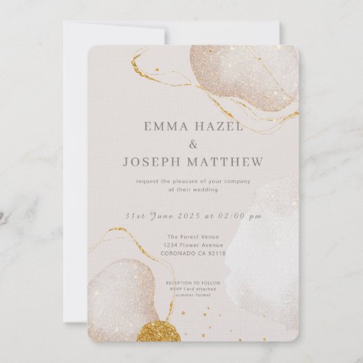 モダンバラ金ゴールドグラム結婚式招待状 招待状 (正面)