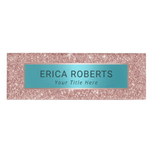 モダンバラ金ゴールドグリッターとターコイズ美しいサロン 名札