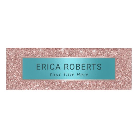 モダンバラ金ゴールドグリッターとターコイズ美しいサロン 名札 (正面)