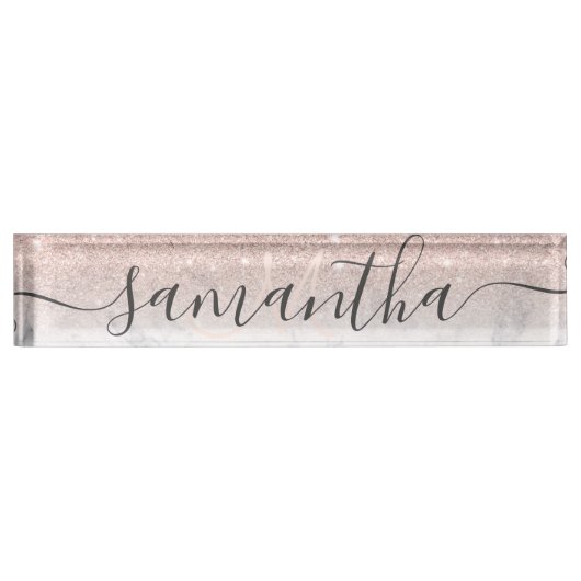 モダンバラ金ゴールドグリッターグラデーションモノグラム デスクネームプレート (正面)