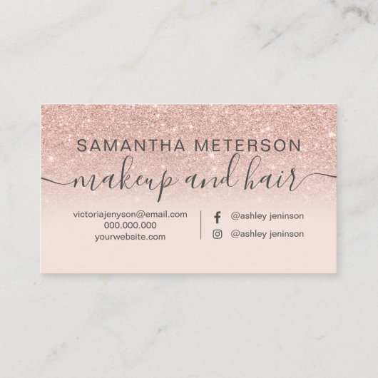 モダンバラ金ゴールドグリッターグラデーション赤面メイクアップ髪2 名刺 (裏面)