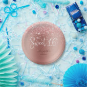 モダンバラ金ゴールドグリッタースウィート16 ペーパープレート (パーティー)