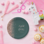 モダンバラ金ゴールドグリッターダークグリーン結婚ズ ペーパープレート (パーティー)