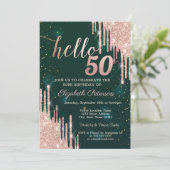 モダンバラ金ゴールドグリッタードリップスグリーン50誕生日 招待状 (スタンド正面)