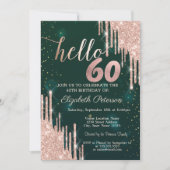 モダンバラ金ゴールドグリッタードリップスグリーン60誕生日 招待状 (正面)