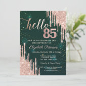 モダンバラ金ゴールドグリッタードリップスグリーン85誕生日 招待状 (スタンド正面)