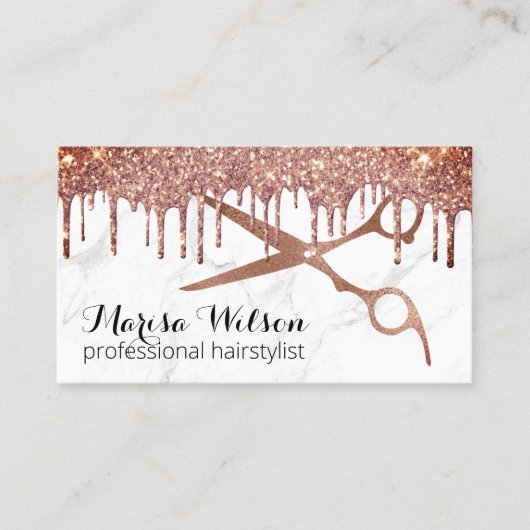 モダンバラ金ゴールドグリッタードリップ大理石ヘアスタイリスト 名刺 (正面)