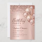 モダンバラ金ゴールドグリッターバルーン40th誕生日 招待状 (正面)