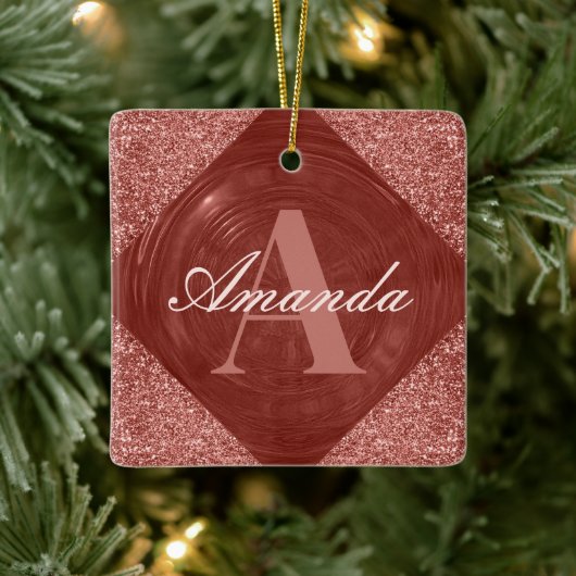 モダンバラ金ゴールドグリッターモノグラガーリーム セラミックオーナメント (ツリー)