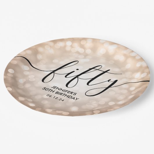 モダンバラ金ゴールドグリッターライト50th誕生日 ペーパープレート (アングル)