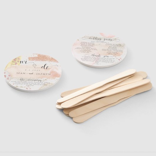 モダンバラ金ゴールドグリッター結婚式 プログラムハンドファン ハンドファン (組立なし)