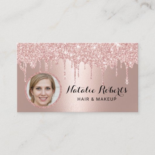 モダンバラ金ゴールドグリッター美しいサロン写真 名刺 (正面)