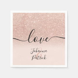 モダンバラ金ゴールドグリッター赤面ピンク結婚ラブ スタンダードカクテルナプキン