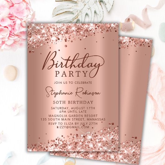 モダンバラ金ゴールドグリッター金属箔50誕生日 招待状