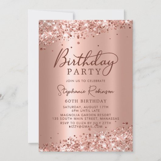 モダンバラ金ゴールドグリッター金属箔60誕生日 招待状 (正面)