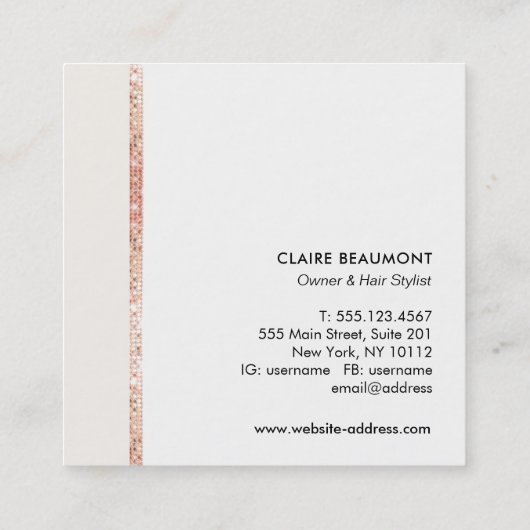 モダンバラ金ゴールドシークイン美しいサロン写真 スクエア名刺 (裏面)