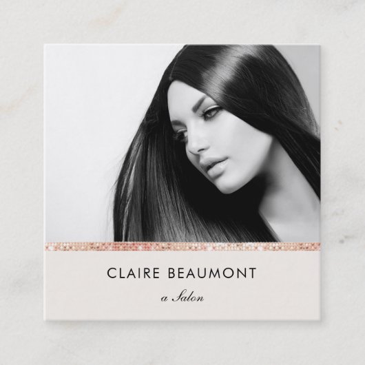 モダンバラ金ゴールドシークイン美しいサロン写真 スクエア名刺 (正面)