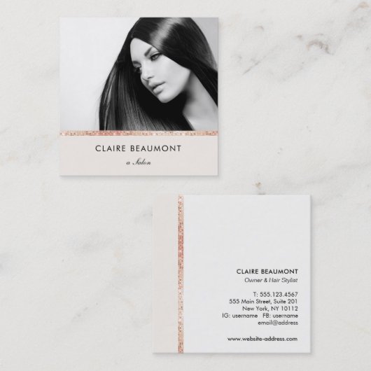 モダンバラ金ゴールドシークイン美しいサロン写真 スクエア名刺 (正面/裏面)