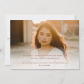 モダンバラ金ゴールドスクリプト写真の卒業 案内状 (裏面)