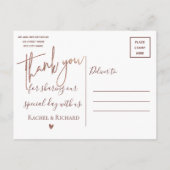 モダンバラ金ゴールドスクリプト写真結婚の感謝 ポストカード (裏面)