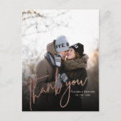 モダンバラ金ゴールドスクリプト写真結婚の感謝 ポストカード (正面)