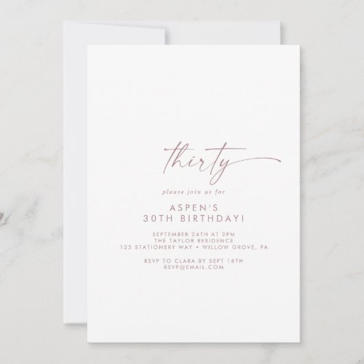 モダンバラ金ゴールドスクリプト30th誕生日パーティー 招待状 (正面)